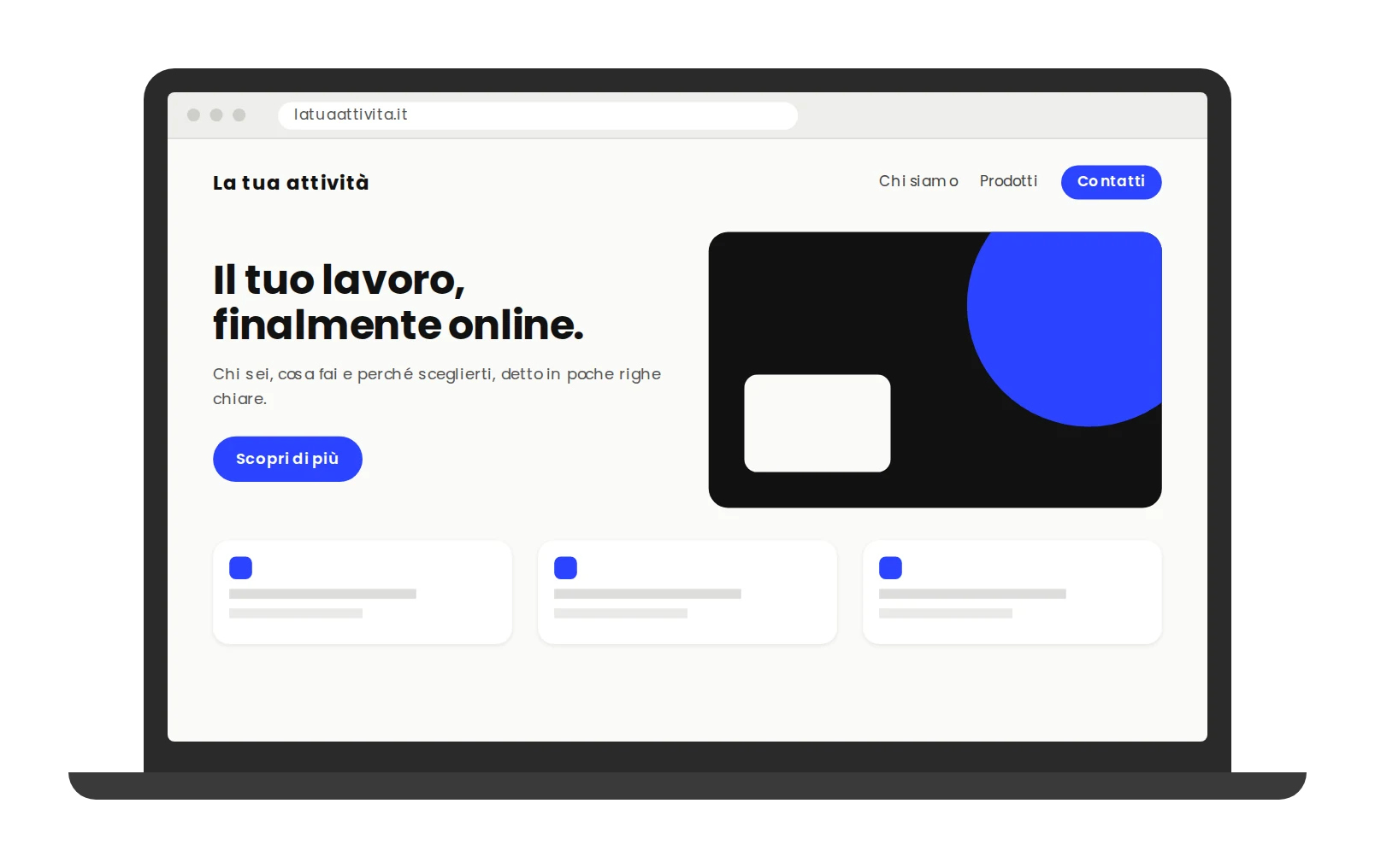 Pagina di un sito vetrina per una piccola attività, vista su desktop